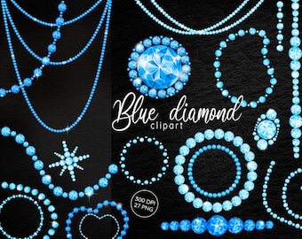 Puede incluir: Un conjunto de 27 imágenes de clipart de diamantes azules, que incluyen un gran diamante azul, un copo de nieve, corazones, círculos y varios diseños de cadenas. Las imágenes son de alta resolución, archivos PNG de 300 DPI.