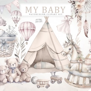 Aquarel boho baby clipart, pasgeboren baby, kinderkamer clipart, babyjongen cliaprt, kinderkamer clipart, babymeisje, aquarel babyshower, aquarel babyshower png