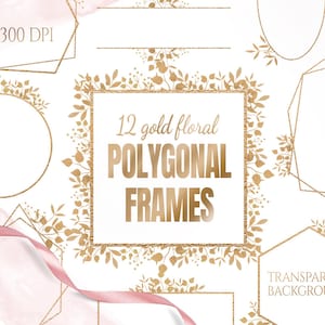 Geometric frames clipart, Gold polygonal frames clip art, Gold frames clipart, Polygonal clipart, Gold Crystal frame, Design elements, PNG