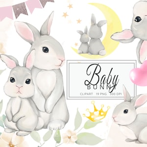 Watercolor Baby Bunnies Clipart, Little Animals, Watercolor Rabbit, Forest Cute Bunny, Woodland, Nursery Art Clipart, Baby Shower Bunny, PNG