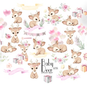 Cute Deer, Girl Baby Deer Clipart, Little Animals, Watercolor Deer, Woodland Baby Shower, Fawn Clip Art, Nursery Decor, Floral Deer, PNG image 4