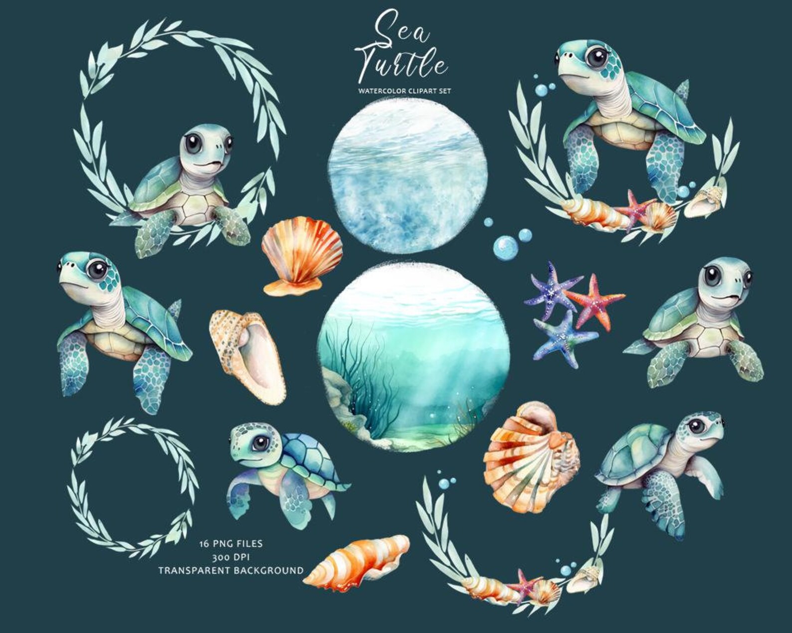 Watercolor Sea Turtle Clipart: Ocean Nursery PNG (digital Download) - Etsy