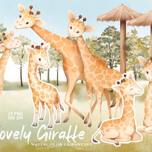 Watercolor Giraffe Clipart, Safari Giraffe, Baby Animals Clip Art, African Animals, Savannah Giraffe, Nursery Zoo, Cute Giraffe, Baby Shower