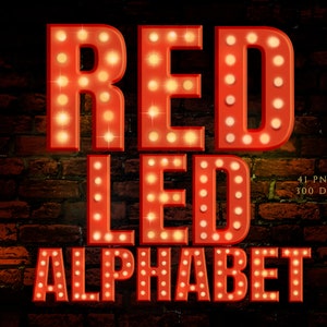 Marquee Letters Clipart, Marquee Lights Alphabet, Vintage Marquee Letters, Red Marquee Font, Digital Alphabet, Rustic Marquee Numbers, PNG