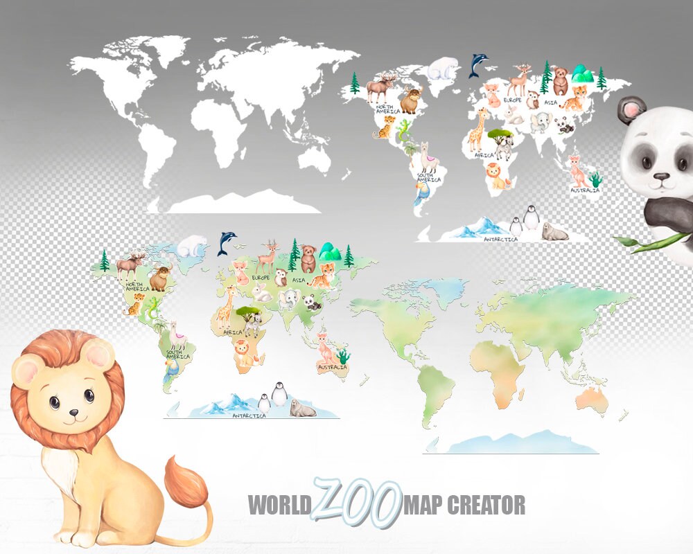 Animal World Map Creator Watercolor Map Clipart World Travel - Etsy Animal World Map Creator Watercolor Map Clipart World Travel - Etsy