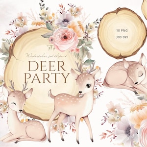 Clipart cerf des bois, animaux de la forêt, cerf aquarelle, clipart chambre d'enfant, baby shower, mignon cerf, animaux de la forêt, clipart bébé cerf, PNG