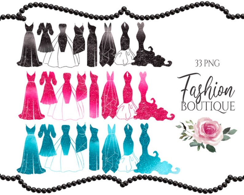 Glitter Dresses Clip Art Fashion Boutique Clipart Shopping Etsy