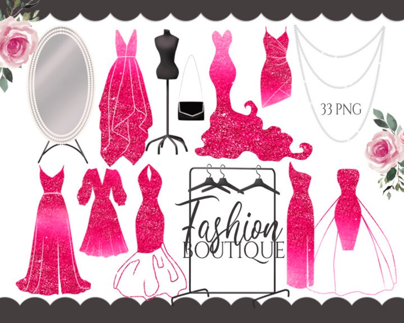 Glitter Dresses Clip Art Fashion Boutique Clipart Shopping Etsy