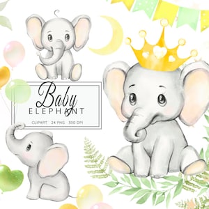 Lindo elefante clipart, elefante de acuarela, clip art de guardería, ilustración de elefante bebé, pequeños animales de acuarela, decoración de baby shower, PNG