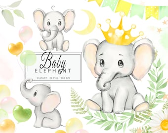 Niedlicher Elefant Clipart, Aquarell Elefant, Kinderzimmer Clip Art, Baby Elefant Illustration, Aquarell kleine Tiere, Baby-Dusche-Dekor, PNG