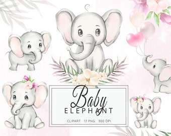 Watercolor Elephant, Baby Elephant Clipart, Watercolor Little Animals, Baby Shower Clip Art, Elephants illustration, Nursery Graphics, PNG