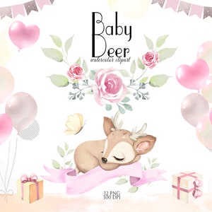 Cute Deer, Girl Baby Deer Clipart, Little Animals, Watercolor Deer, Woodland Baby Shower, Fawn Clip Art, Nursery Decor, Floral Deer, PNG image 3