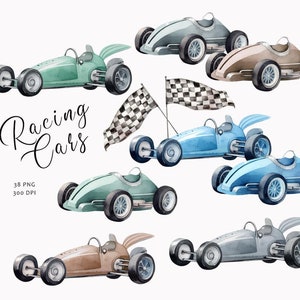 Watercolor cars clipart, Newborn baby boy, Nursery clipart, Baby decor, Nursery room clipart, Vintage racing cars clipart, Baby shower, PNG image 4