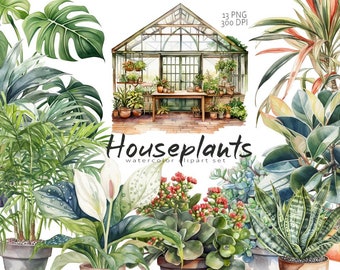 Immagini clipart di piante da interno ad acquerello, immagini clipart di piante in vaso, piante da interno boho, immagini clipart di fiori da interno, immagini clipart di giardini domestici, piante ad acquerello, PNG