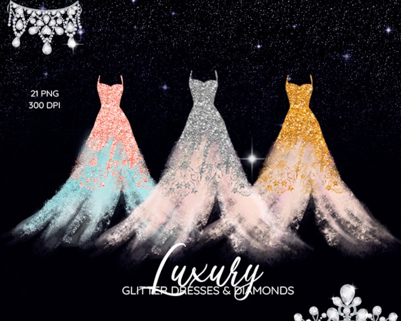 Glitter Dress Clipart Diamond Dresses Clip Art Gowns Etsy New Zealand