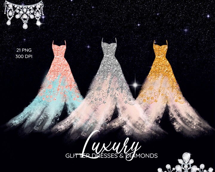 Glitter Dress Clipart Diamond Dresses Clip Art Gowns Etsy UK
