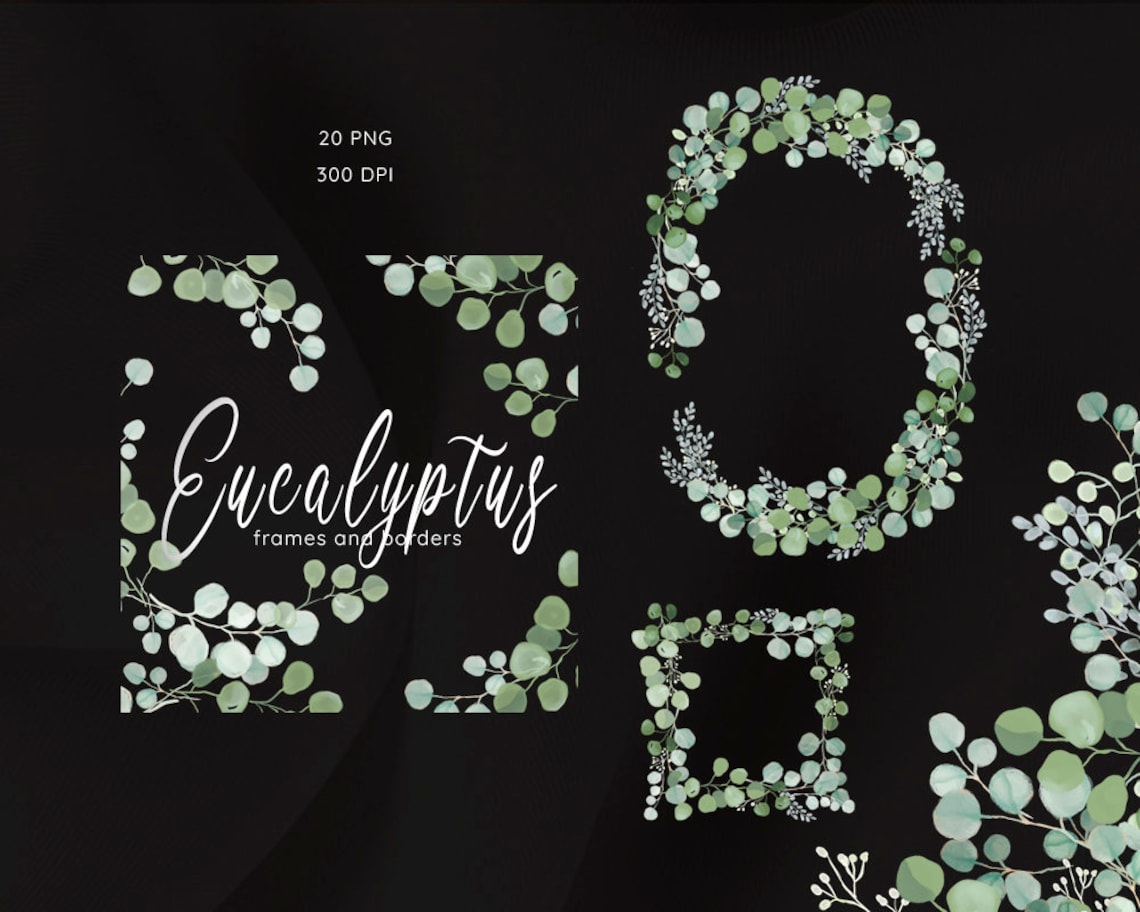 Eucalyptus Frames Clipart Watercolor Greenery Wreath Clip | Etsy