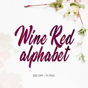 Burgundy Watercolor Alphabet, Watercolor Letters Clipart, Wine Red Alphabet Clip Art,  Watercolor Numbers, Burgundy Font, Digital Alphabet