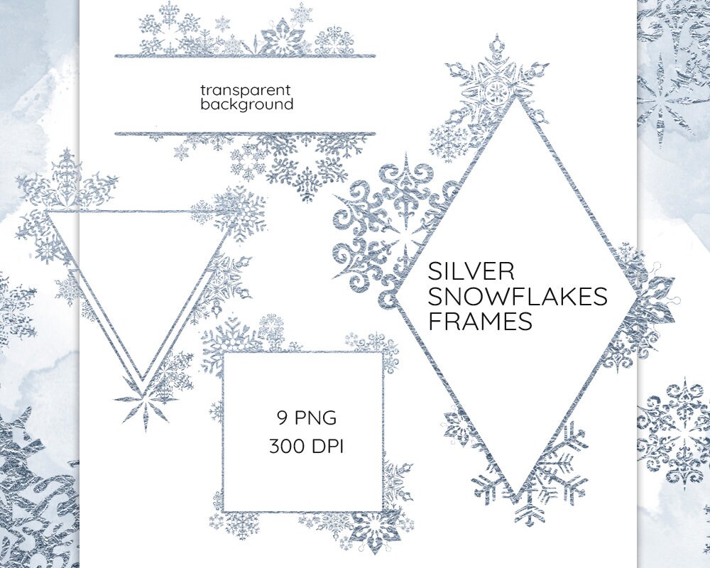 Snowflakes Frames Clipart Glitter Geometric Watercolor | Etsy
