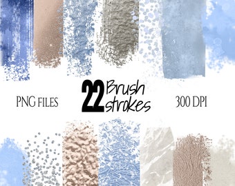 Winter Brush Strokes Clipart, Silver Foil Brush Strokes, Ice Blue Glitter Strokes, Blue Splashes, Paint strokes, Blue Design Elements, PNG