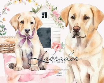 Watercolor Labrador Clipart, Cute Dogs, Baby Animals Clipart, Puppy Graphics, Cute Pets Clipart, Cute Labrador illustration, Dog Lovers, PNG