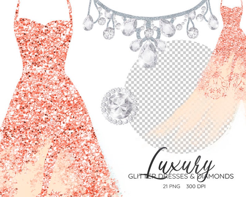 Glitter Dress Clipart Diamond Dresses Clip Art Gowns Etsy