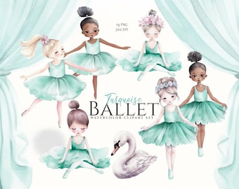 Watercolor Ballerina Clipart, Green Ballet Cliaprt, Girl Birthday Clipart, Newborn Cute Baby, Watercolor Baby Girl Clipart, Baby Shower, PNG