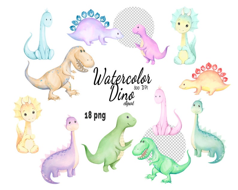Watercolor Dinosaur Clipart Baby Dino Clip Art Nursery - Etsy