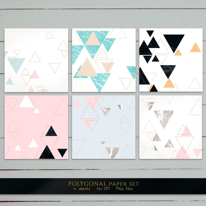 Marble Geometric Digital Paper, Triangle Paper Pack, Polygonal Texture ...