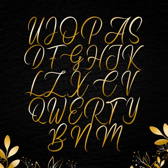 Gold Foil Alphabet, Gold Letters Clipart, Metallic Font Clip Art