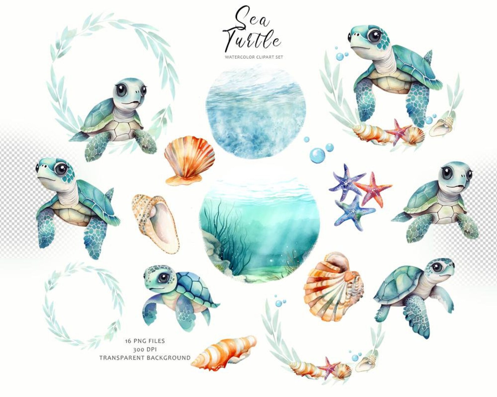 Watercolor Sea Turtle Clipart: Ocean Nursery PNG (digital Download) - Etsy