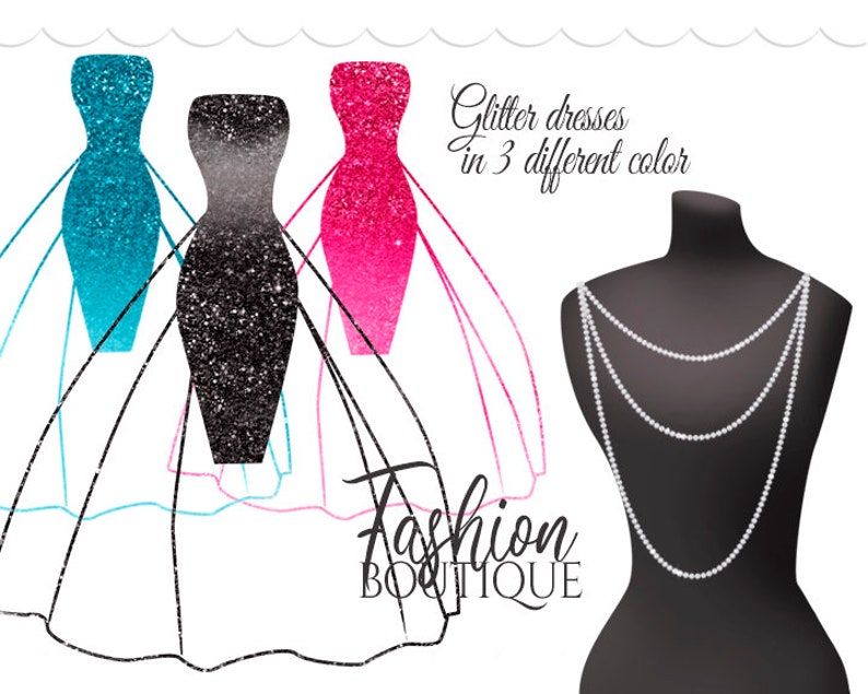 Glitter Dresses Clip Art Fashion Boutique Clipart Shopping Etsy