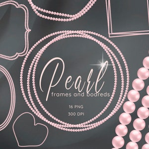 Pink Pearl Clipart, Watercolor Gems, Pearl Necklace Clip Art, Pearl Frames, Jewelry Clipart, Pearl Borders, Digital Jewels, Blush Pearl, PNG