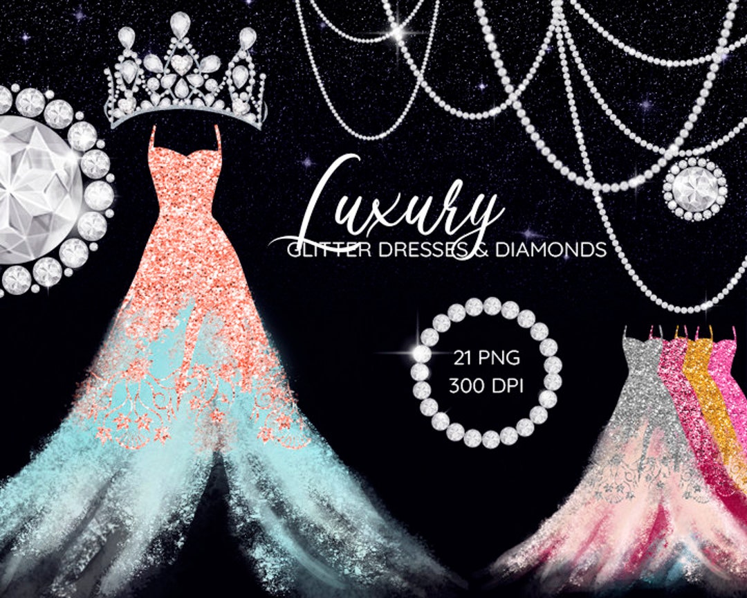 Glitter Dress Clipart, Diamond Dresses Clip Art, Gowns Clipart, Sparkly