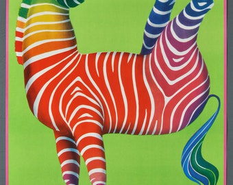 CYRK Original Vintage Polish Circus Poster - ZEBRA - Hubert Hilscher Art 1979