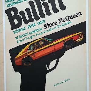 Póster original de la película polaca Bullitt de 1971 - Steve McQueen - Peter Yates - Marian Stachurski Art