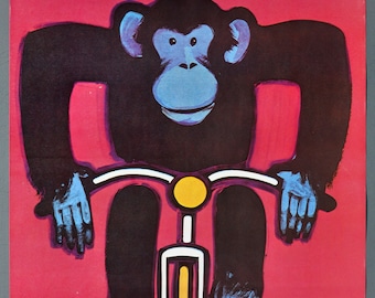 Original Vintage Polish Circus Poster - MONKEY - Wiktor Gorka Art 1980
