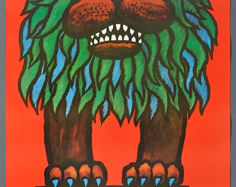 CYRK Original Vintage Polish Circus Poster - LION - Hubert Hilscher Art 1978