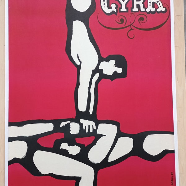CYRK Original Vintage Polish Circus Poster - 3 acrobats - Wiktor Gorka Art 1964