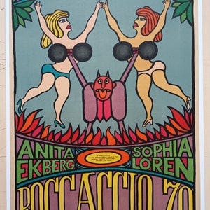Boccaccio 70 ORIGINAL 1967 Vintage Polish Movie Poster - Federico Fellini - Sophia Loren - Anita Ekberg - Andrzej Krajewski Art