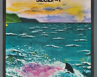 Jaws ORIGINAL 1977 Polish Movie Poster - Steven Spielberg - Roy Scheider - Style A - Dudzinski Art
