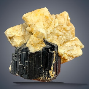 Black Tourmaline Specimen, Schrol With Albite Combine Mineral Specimen, Natural Black Tourmaline With Albite Combine Specimen From Skardu