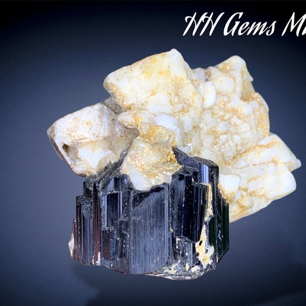 Black Tourmaline Specimen, Schrol With Albite Combine Mineral Specimen, Natural Black Tourmaline With Albite Combine Specimen From Skardu