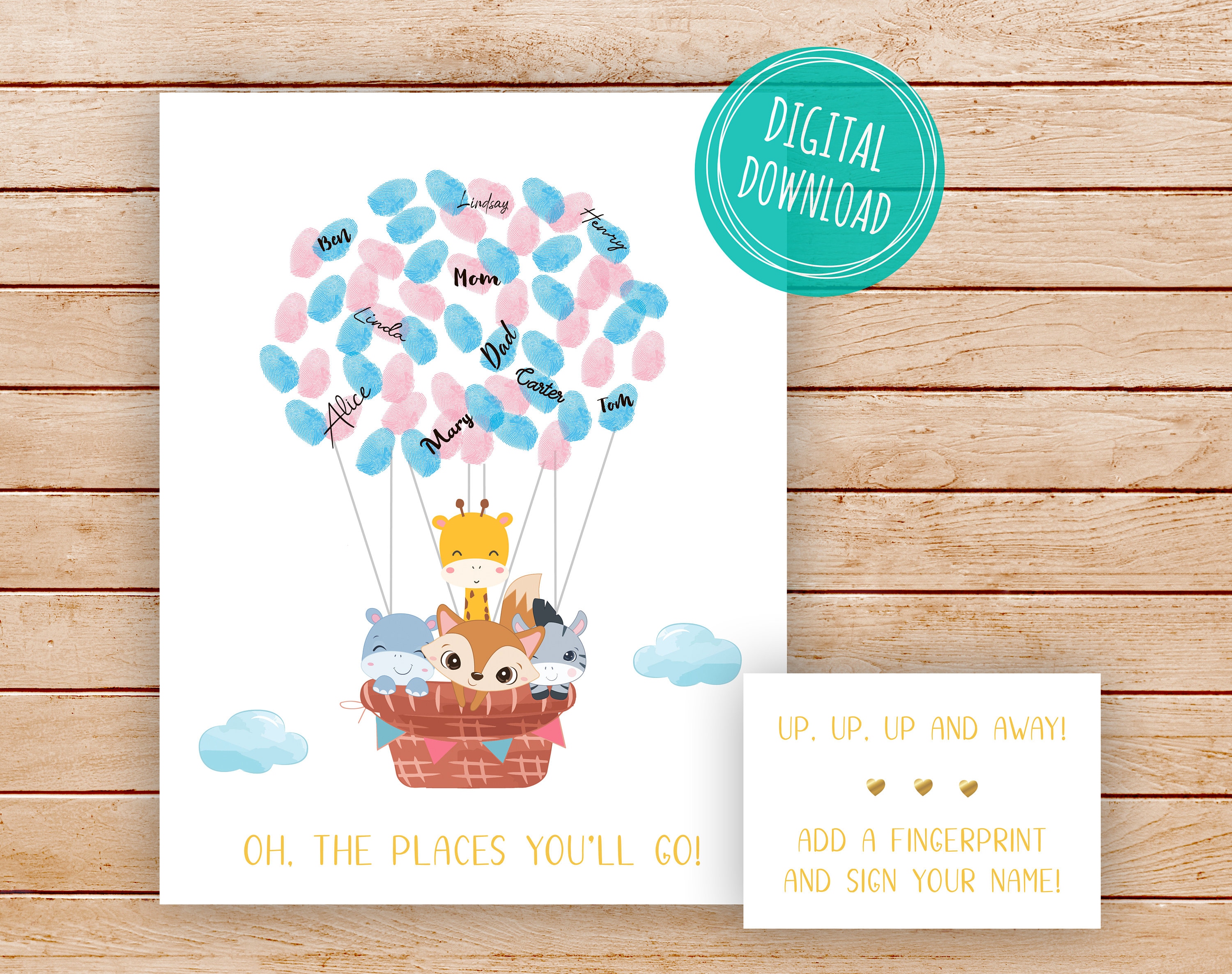 Printable Baby Shower Fingerprint Balloon,hot Air Balloon Fingerprint ...
