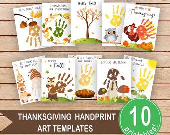 Printable Fall Thanksgiving Bundle, Thanksgiving Preschool Handprint Fingerprint Art Craft, Kids Toddler Art Activity Keepsake, Digital DIY