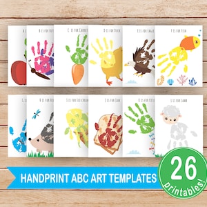 Alphabet Handprint Art Templates,DIY Classroom Alphabet Art,Printable Handprint ABC Book, Preschool Templates, Alphabet Handprint Art Bundle