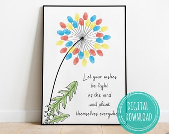 Printable Dandelion Fingerprint Art,Mothers Day Fingerprint Gift From Kids,Dandelion Present,Handprint Craft For Kids,Keepsake,Gift From Kid