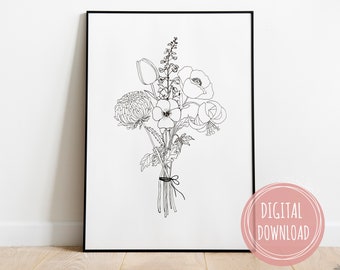 DIGITAL Custom Family Birth Flower Bouquet, 4-5 Flowers, Personalized Birth Month Flower Wall Art, Personalized Gifts For Mom, Mom Gift