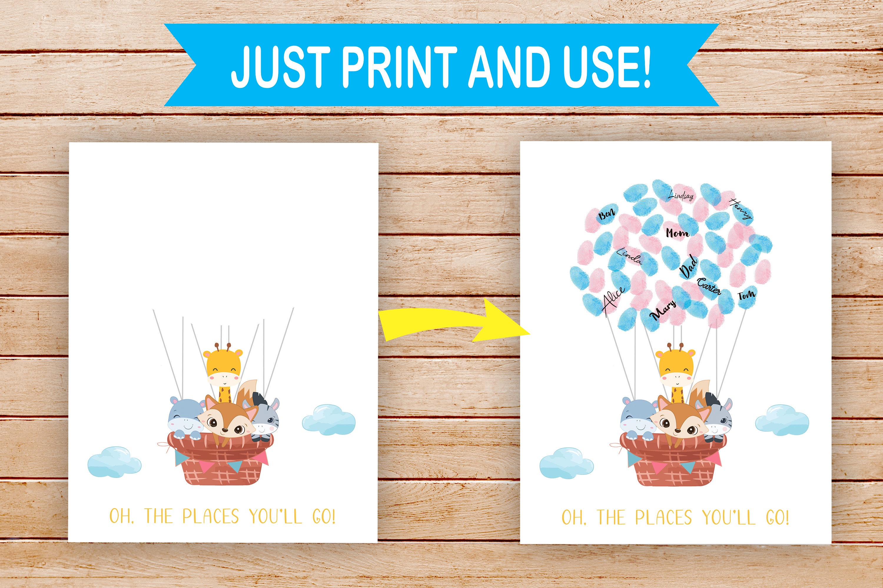 Printable Baby Shower Fingerprint Balloon,hot Air Balloon Fingerprint ...