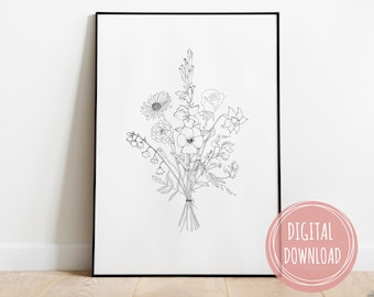 DIGITAL Custom Family Birth Flower Bouquet,6-8 Flowers,Personalized Birth Month Flower Wall Art,Personalized Gifts For Mom,Mom Gift,Up to 8